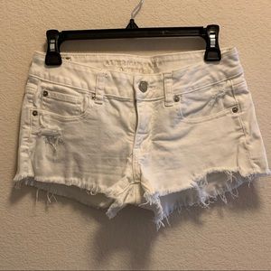 White denim shorty shorts